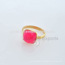 Diseñador Hot Pink Chalcedony Gemstone anillo de plata de la India para el día muy especial de Navidad